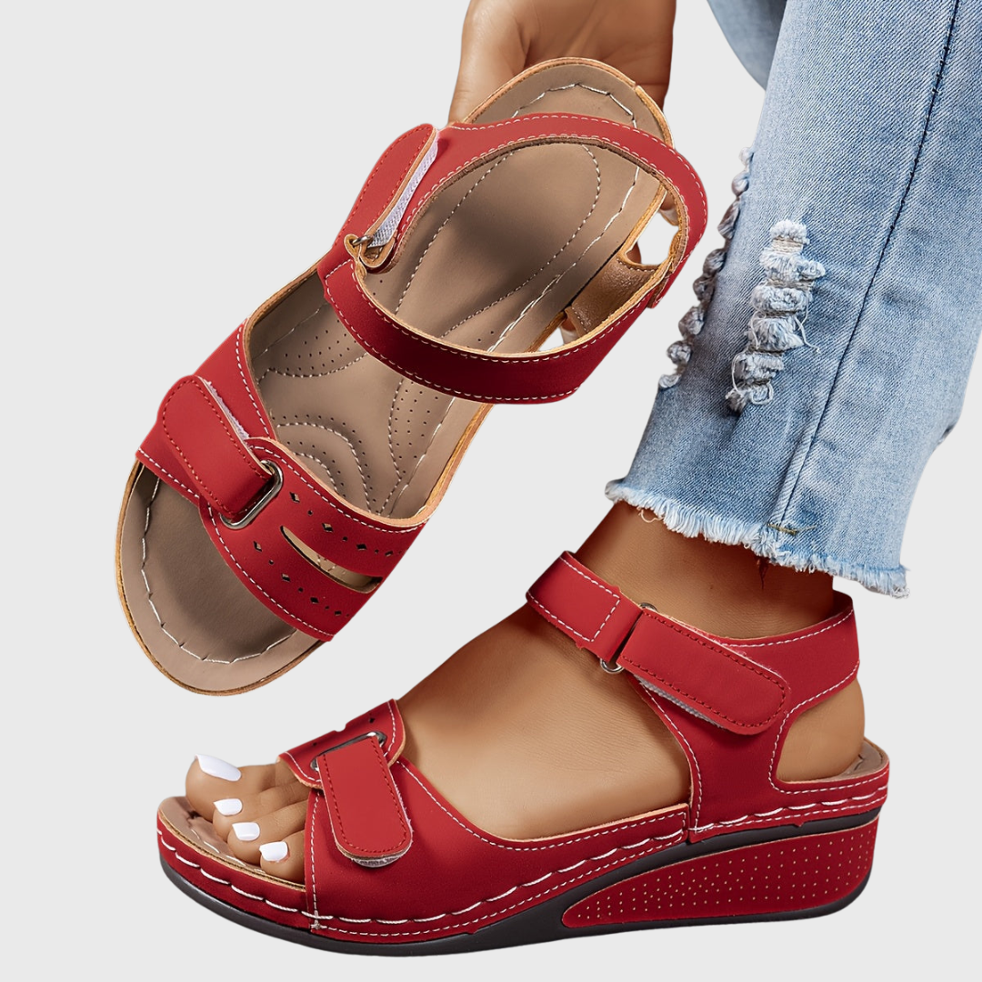 Orthopädische Sandalen, Venezianisch Rot, Klett- und Riemenverschluss, gepolsterte Sohle