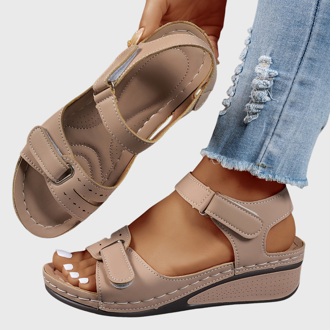 Orthopädische Sandalen, Khaki, Klett- und Riemenverschluss, gepolsterte Sohle