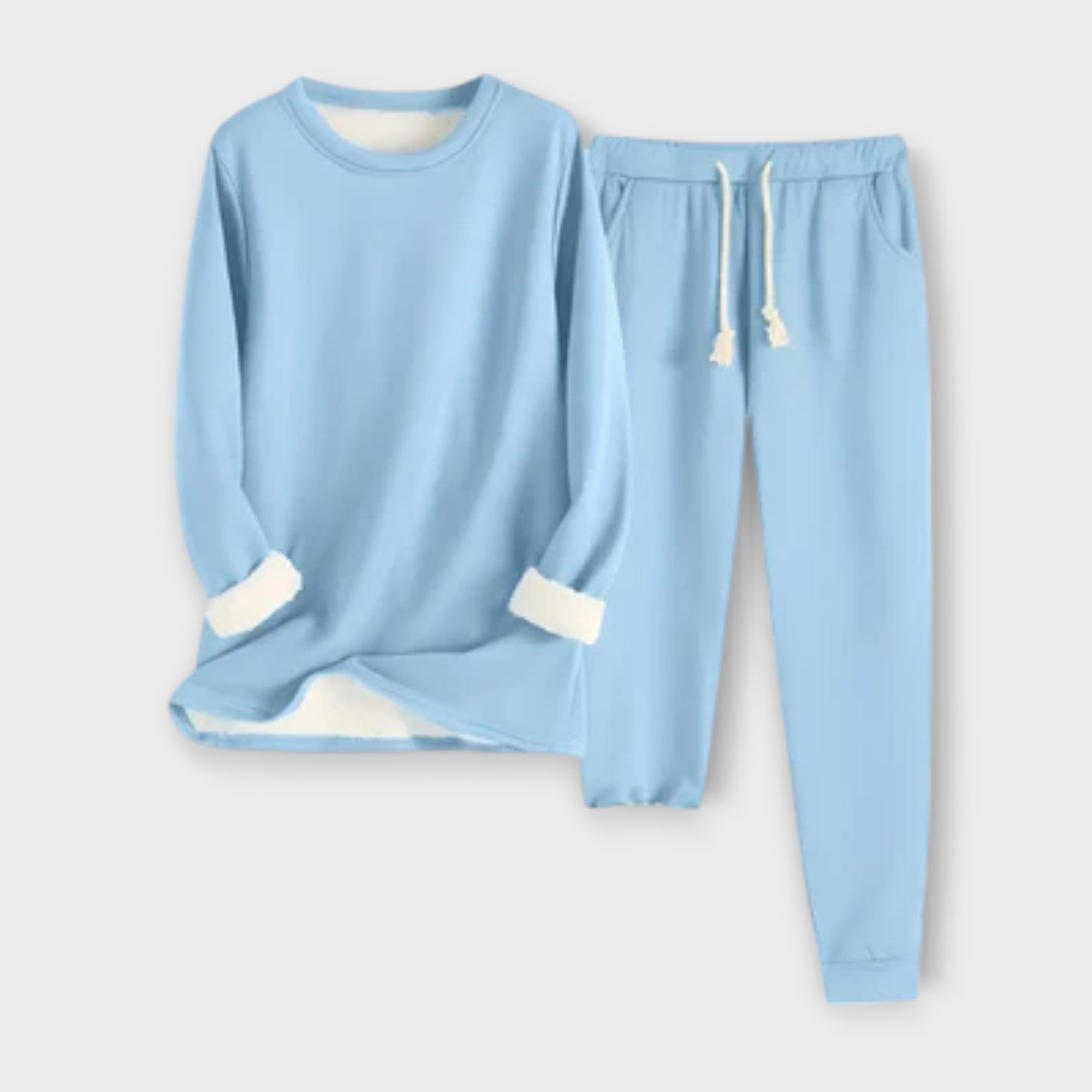 Hellblaues Thermo-Fleece-Set: Langarmshirt und Jogginghose mit Kordel