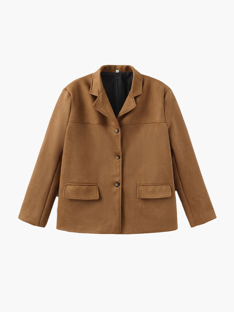 Matilda Jacke, braun, Reverskragen, Knopfleiste, zwei aufgesetzte Taschen