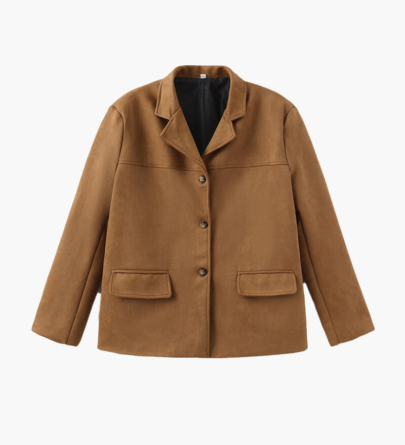 Matilda Jacke, braun, Reverskragen, Knopfleiste, zwei aufgesetzte Taschen