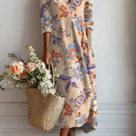 Maxikleid mit Paisley-Muster, V-Ausschnitt, lange Ärmel, mehrfarbig