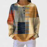 Langarm-Henleyshirt mit Knopfleiste, Patchwork in Gelb, Blau und Orange