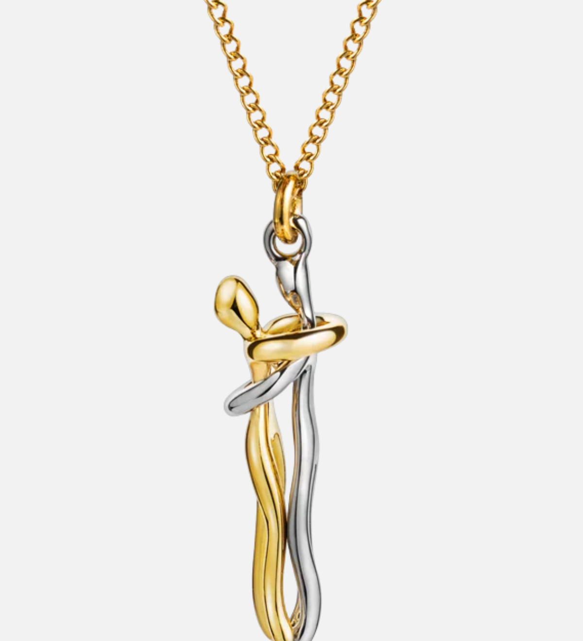 Anhängerhalskette mit verschränkten Händen, goldfarbene Kette und gold-silberner Anhänger