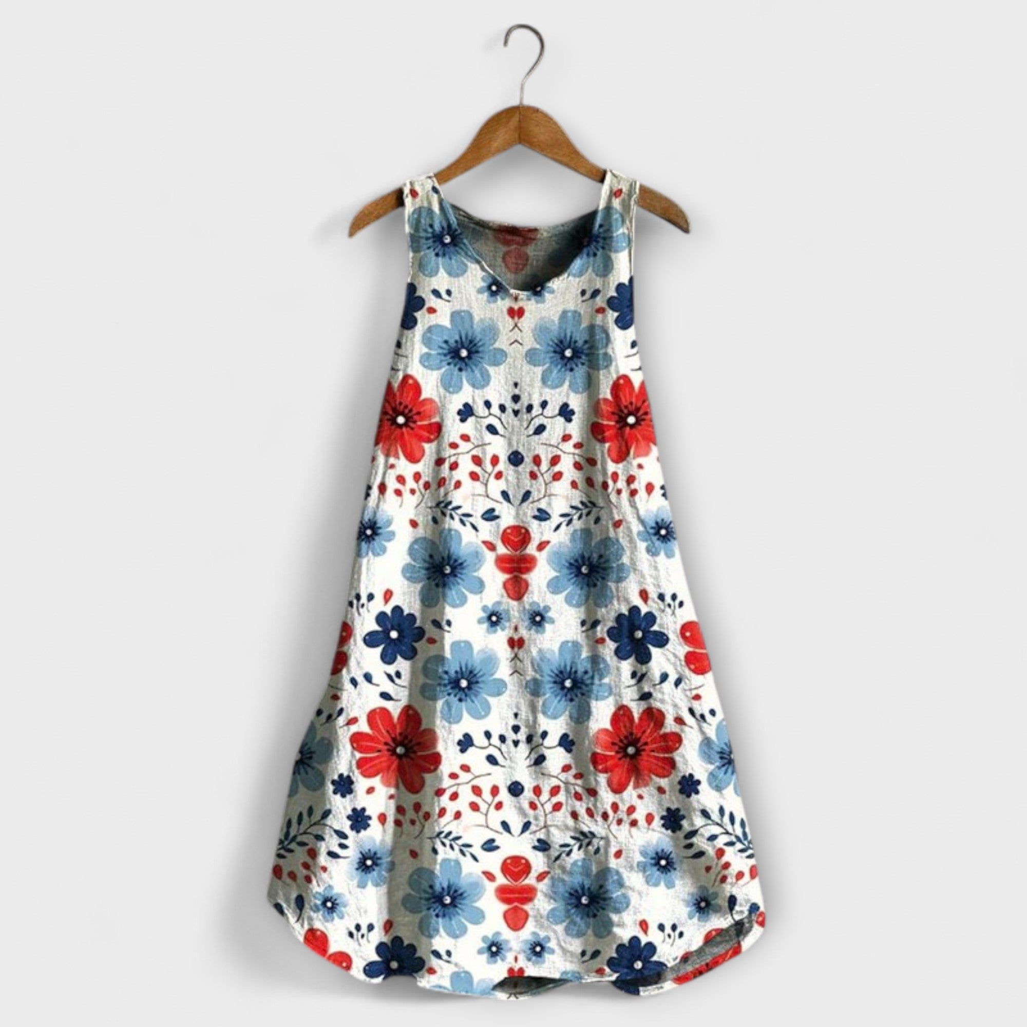 Tank-Top-Kleid mit buntem Blumenmuster, ärmellos, rundem Ausschnitt
