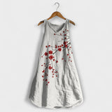 Tank-Top-Kleid, hellgrau mit roten Blütenprint und breiten Trägern