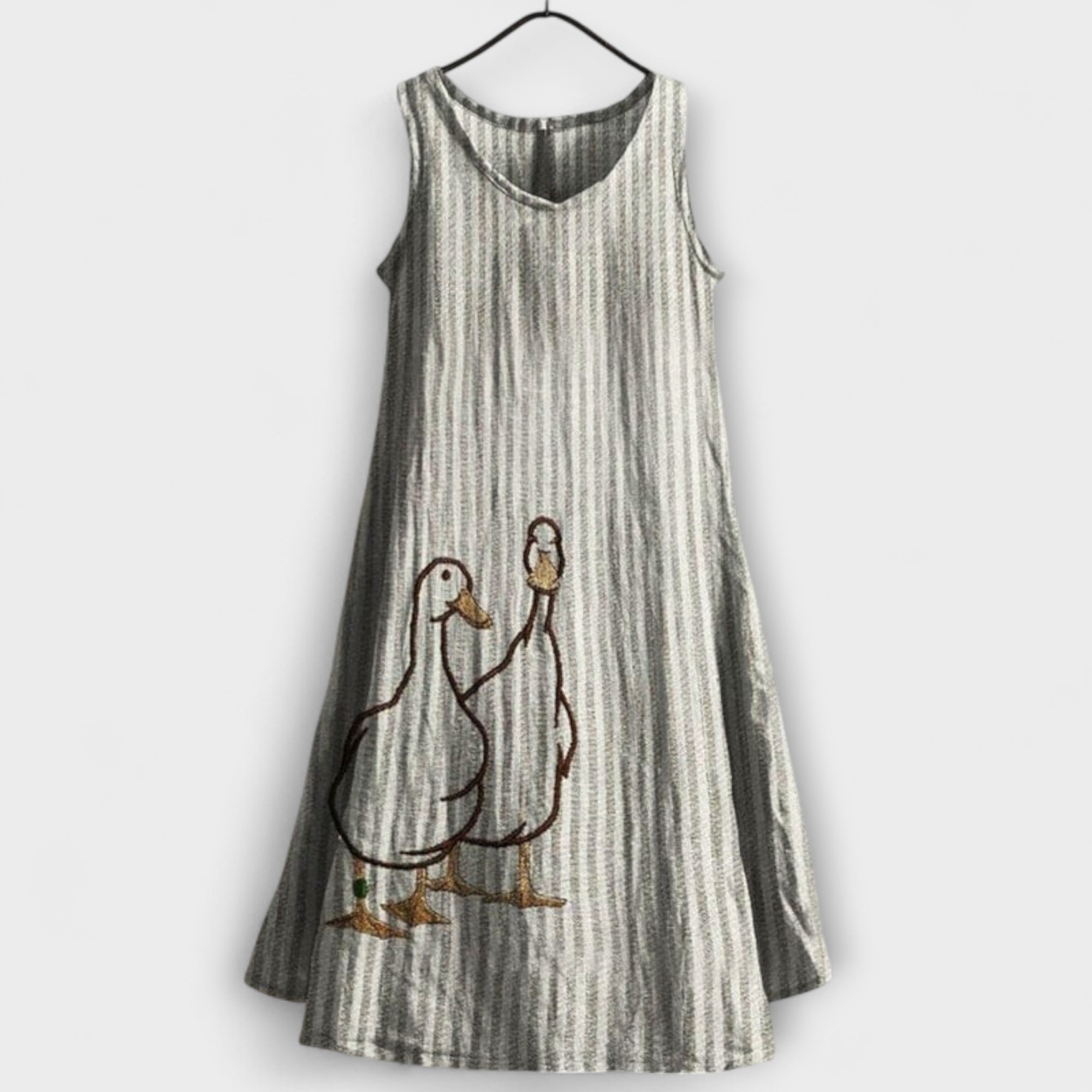 Gestreiftes Tanktop-Kleid, ärmellos, weiter A-Linien-Schnitt mit Frontprint