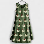 Romy Tank-Top-Kleid, ärmellos, grünes Hühnermuster