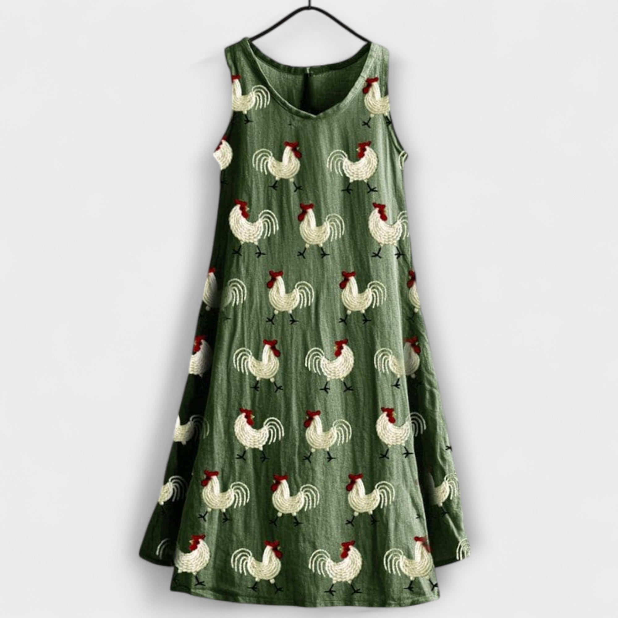 Romy Tank-Top-Kleid, ärmellos, grünes Hühnermuster