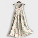 Willow Tanktop-Kleid aus leichtem Stoff, ärmellos, cremefarbenes Blumenmuster, Rundhals