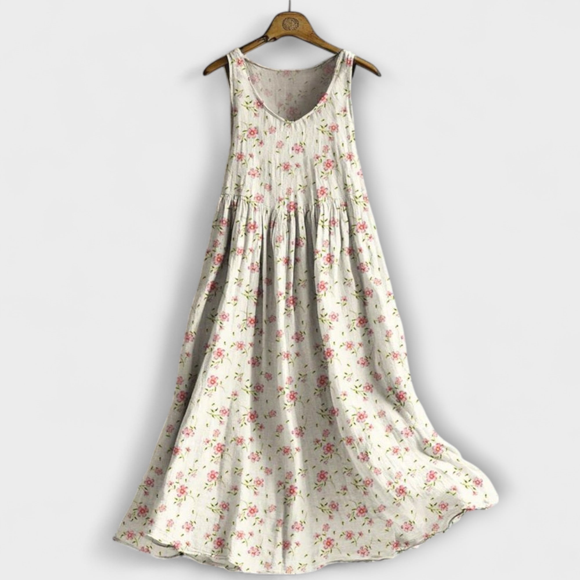 Willow Tanktop-Kleid aus leichtem Stoff, ärmellos, cremefarbenes Blumenmuster, Rundhals
