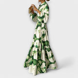 Maxi-Kleid mit langen Ärmeln, V-Ausschnitt, Bindeband und Blumenmuster