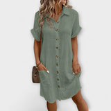 Polo-Freizeitkleid grün mit Knopfleiste, kurzen Ärmeln und Seitentaschen