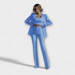 Dreiteiliges Damen-Set aus Blazer, Top und Schlaghose, blau