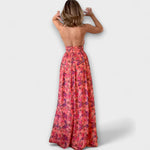 Rückenfreies Maxikleid mit floralem Muster, weiter Rock, Träger mit Cut-out am Rücken