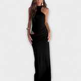 Ärmelloses Cut-Out-Kleid in Schwarz mit Cut-out am Oberkörper und schmaler, langer Form