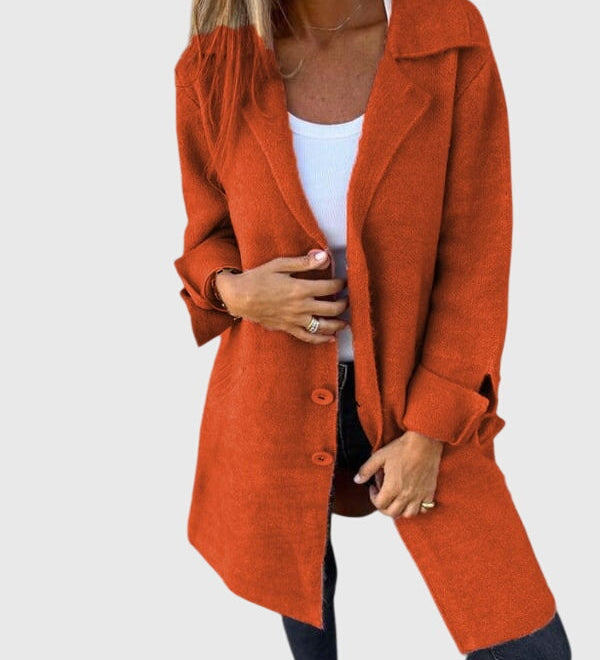 Damenblazer mit Knopfdetails, orangefarbene Wolloptik