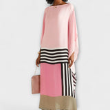 Locker geschnittener Kaftan in Rosa mit breitem Streifenblock in Schwarz und Weiß