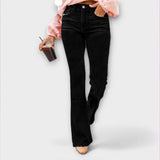 Schwarze Stretch-Hose, gerade schmale Passform, Knopf-Reißverschluss, 5-Pocket