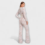 Spitzen-Jumpsuit mit Korsett, Rückenansicht, weißer Spitzenstoff, ausgestellte Beine
