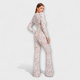 Spitzen-Jumpsuit mit Korsett, Rückenansicht, weißer Spitzenstoff, ausgestellte Beine