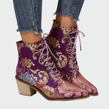 Lederstiefeletten mit Blumenmuster