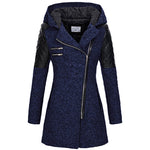 Winterjacke in Dunkelblau mit Kapuze, Reißverschluss und gesteppten Ärmeln