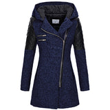Winterjacke in Dunkelblau mit Kapuze, Reißverschluss und gesteppten Ärmeln