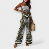 Schnürwesten- und Hosen-Set mit weitem Bein in Olivgrün und Paisley-Print