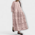 Rosa Spitzenmuster-Kleid mit A-Linien-Schnitt, Rundhalsausschnitt und 3/4-Ärmeln