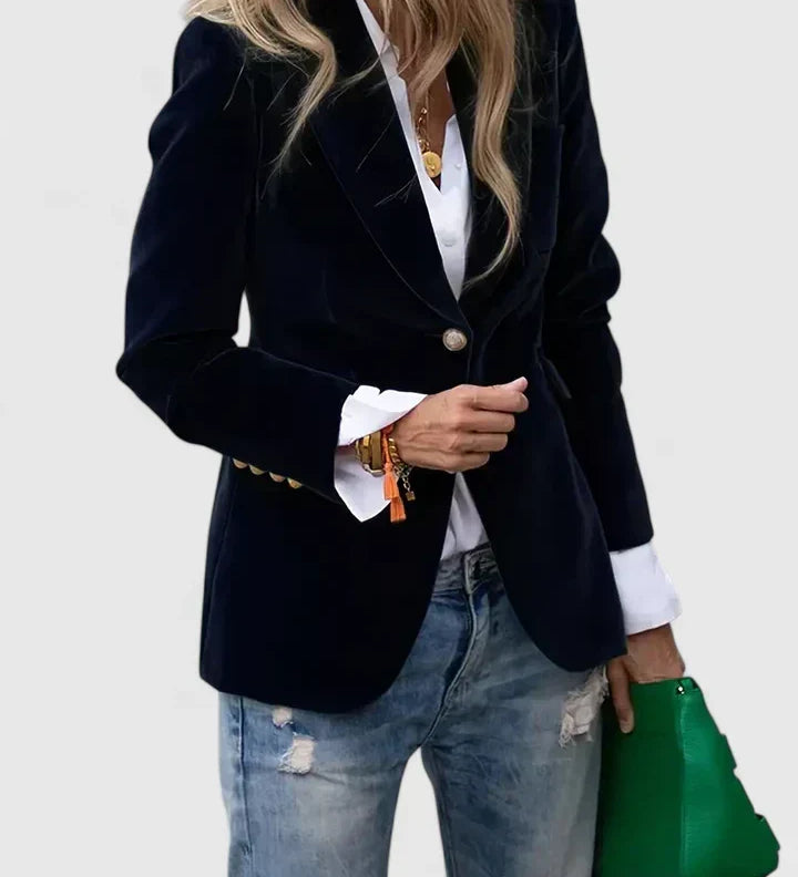 Lileth-Blazer dunkelblau, taillierte Passform mit Revers und Knopfleiste
