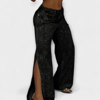 Nola - Mit Strass verzierten High-Waisted Jeans mit seitlichen Knöpfen