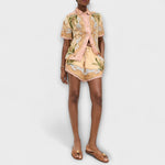 Kurzarmhemd-Shorts-Set mit botanischem Kaleidoskopdruck, rosa, komplett mit Shorts