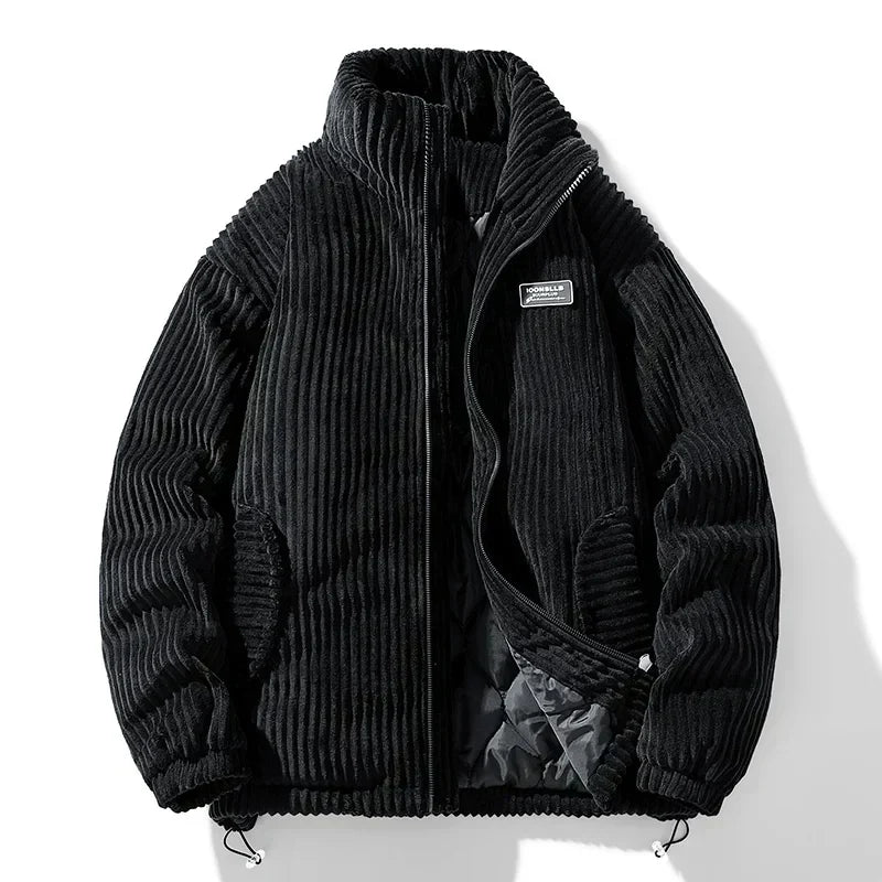 Mascha Cordjacke, schwarzer gerippter Cord mit Reißverschluss und Innenfutter