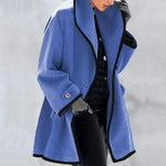Fleecejacke mit Reverskragen und Knopfverschluss, blau, lange Ärmel, seitliche Taschen
