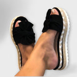 Plateau-Sandalen mit Schleife, schwarz, geflochtete Plateau-Sohle