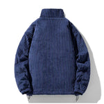 Cordjacke mit Stehkragen, dunkelblau, gerippte Cord-Optik, Reißverschluss vorn