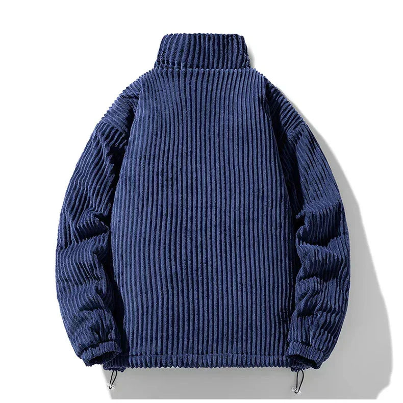 Cordjacke mit Stehkragen, dunkelblau, gerippte Cord-Optik, Reißverschluss vorn