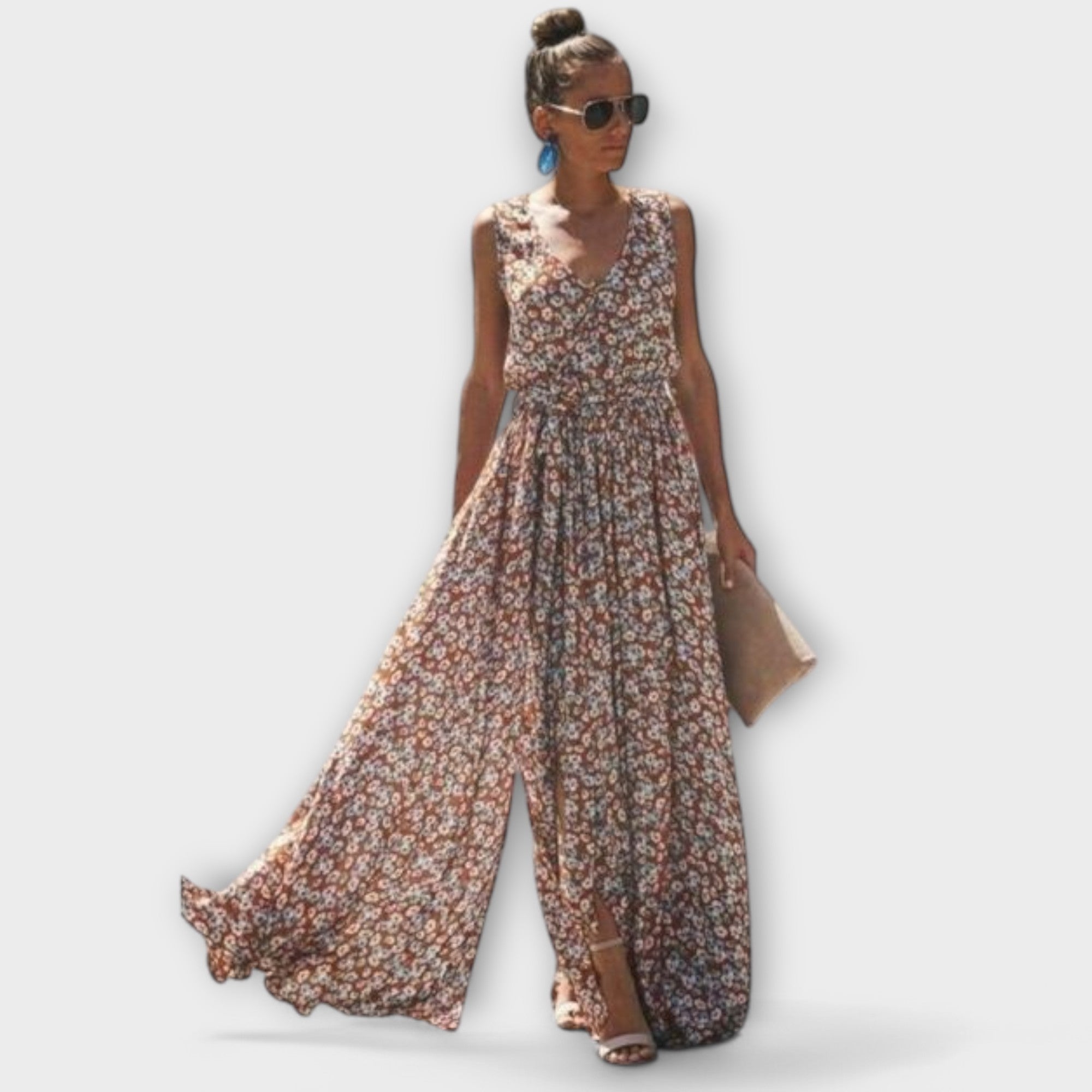 Serephina Boho-Maxikleid ärmellos mit V-Ausschnitt und mehrfarbigem Blumenmuster, lang