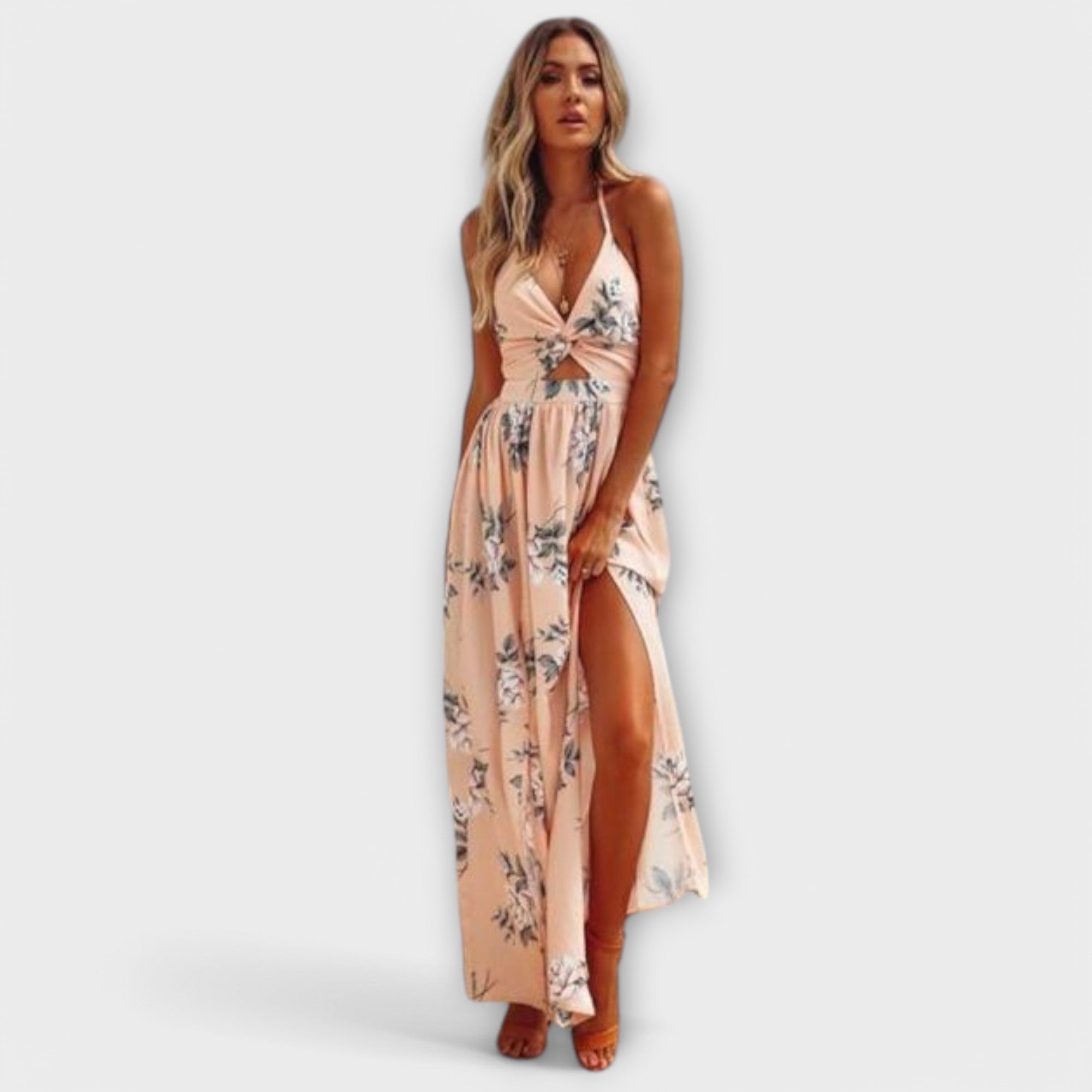 Maxikleid mit Schleifendetail vorn, Wickeloptik, Blumenprint und fließender Maxilänge