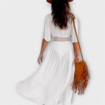 Boho-Midikleid mit Rundhalsausschnitt hinten, Häkelgürtel und fließendem Rock