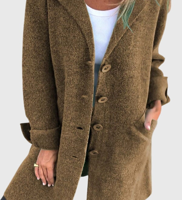 Khakigrüner Blazer mit Knopfleiste und langen Ärmeln, offener Kragen