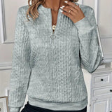 LUCIA I Pullover mit Frontreißverschluss, langarm, gerippter Saum, hellgrau