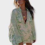 Satin-Shirt-und-Shorts-Set in grün mit Meerestier- und Wellenprint