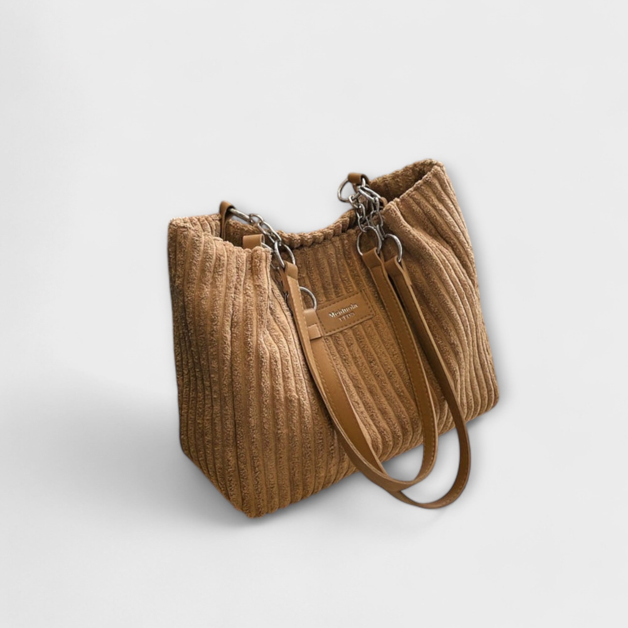 Weiche Kordel Schultertasche in Beige, mit Reißverschluss und kurzem Henkel plus Riemen