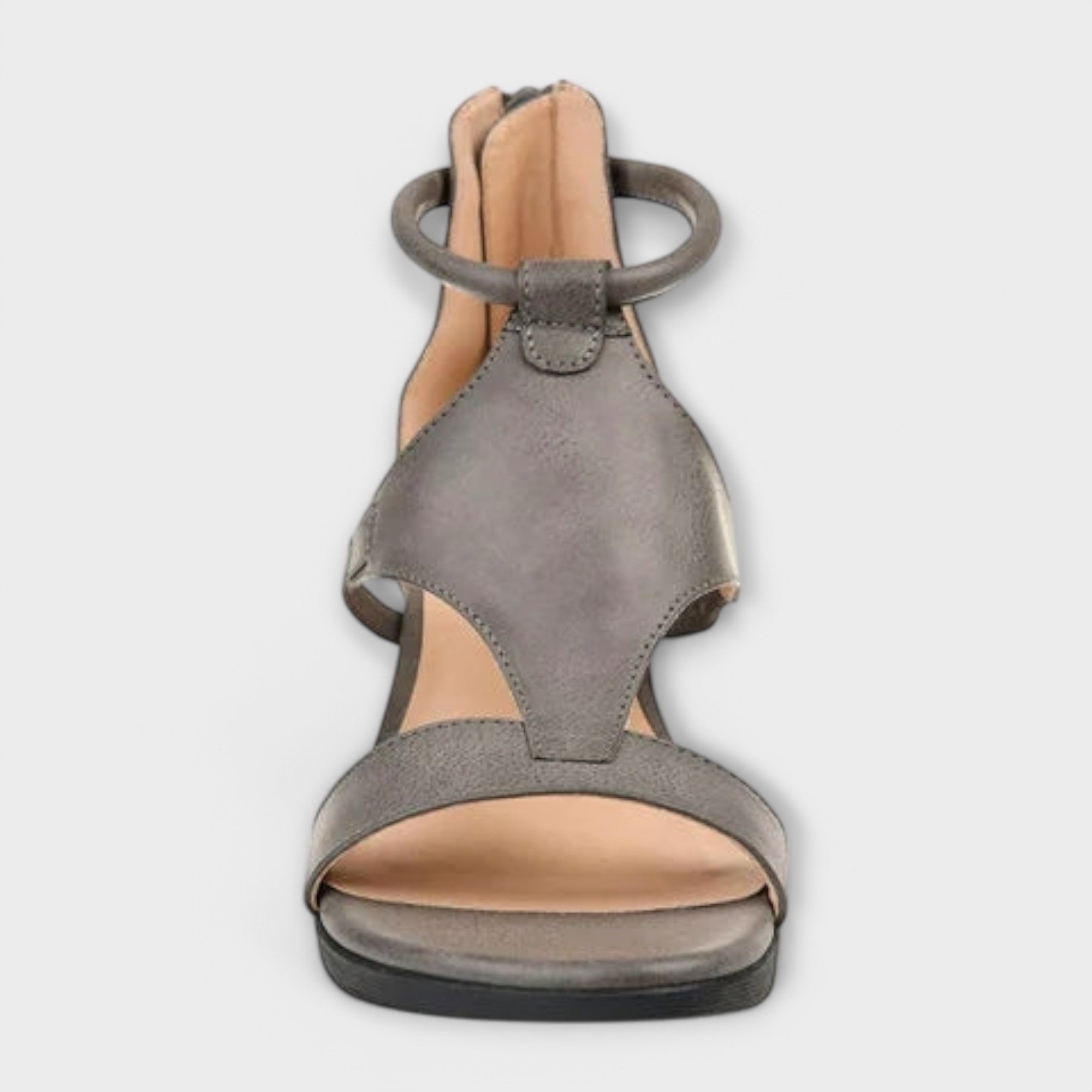 Graue Damen-Sandalen mit Fersenriemen und Keilsohle