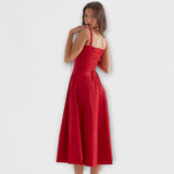 Zipporas Bustierkleid in Rot, Spaghetti-Träger, Taillendetails, knielang