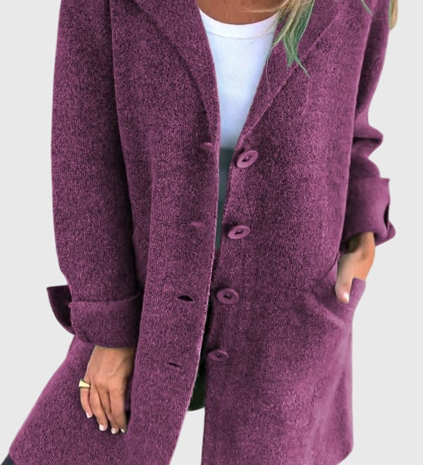 Damenblazer mit Knopfdetails, lila Wolloptik