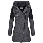 Winterjacke in Dunkelgrau mit Kapuze, Reißverschluss und gesteppten Ärmeln