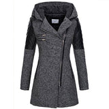 Winterjacke in Dunkelgrau mit Kapuze, Reißverschluss und gesteppten Ärmeln